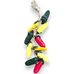 Ceramic Chili Pepper String Ristra Jute Cord Kitchen Decor Mexico Red Green 14in